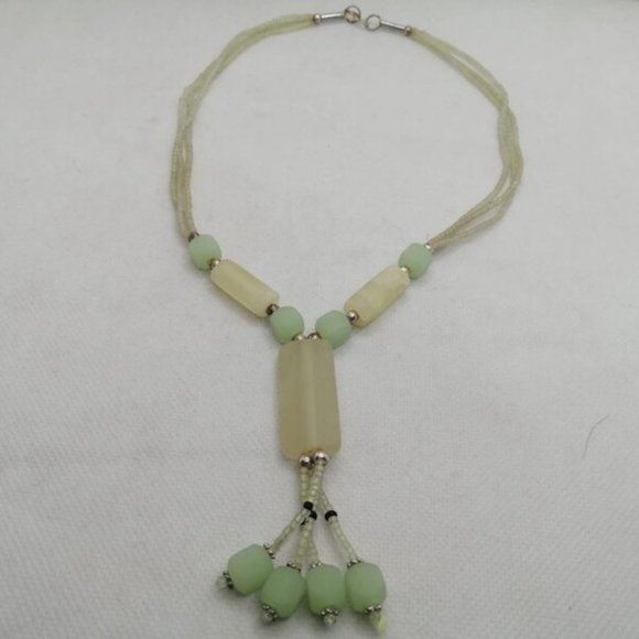 Beaded Pendant Necklace, Beaded Stone Necklace Glass Beaded, Hand Knotted - Picture 1 of 3